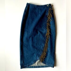 Vintage Denim Fringe Skirt